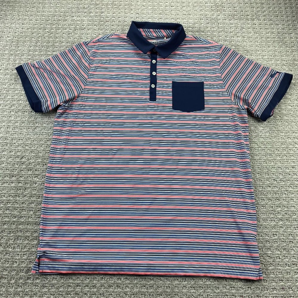 Puma Golf Shirt Men Extra Large XL White Navy Blue Orange Striped Colorful